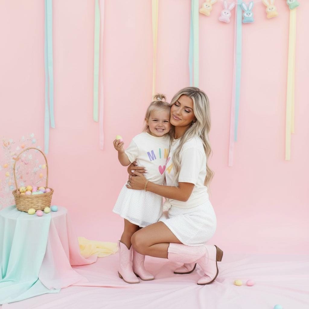 White Tees and Skirts with Pink Cowboy Boots for a Quirky Easter Look — Easter Family Photo Outfits 2027