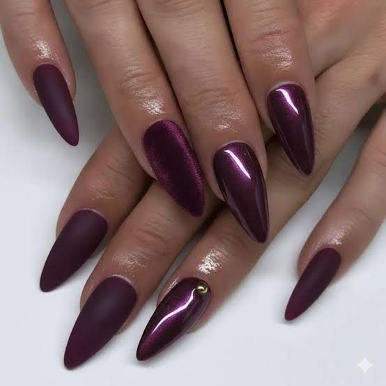 Metallic Sheen Matte Plum Stilettos Metallic Sheen Matte Plum Stilettos — Plum Nails 2027