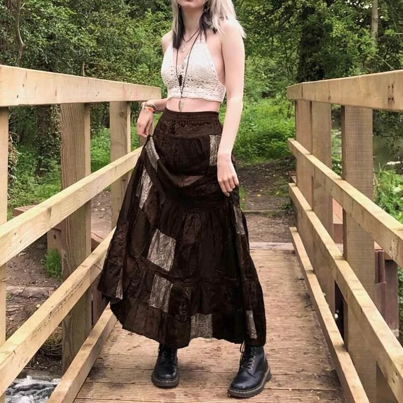 Bohemian Grunge: Crochet Halter, Patchwork Maxi, and Combat Boots Bohemian Grunge: Crochet Halter, Patchwork Maxi, and Combat Boots — Fairy Grunge Outfits 2027
