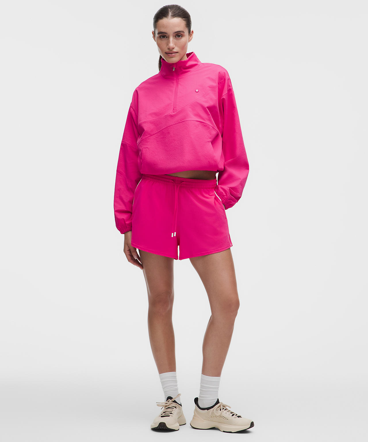 Sporty Comfort: Neon Pink Pullover and Shorts Set — Neon Outfits 2027