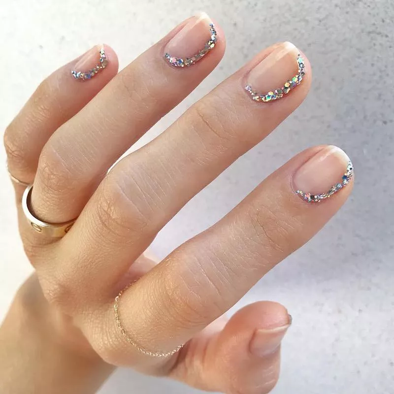 Iridescent Crescent Rhinestone Square Nails Iridescent Crescent Rhinestone Square Nails — Silver Nails 2027