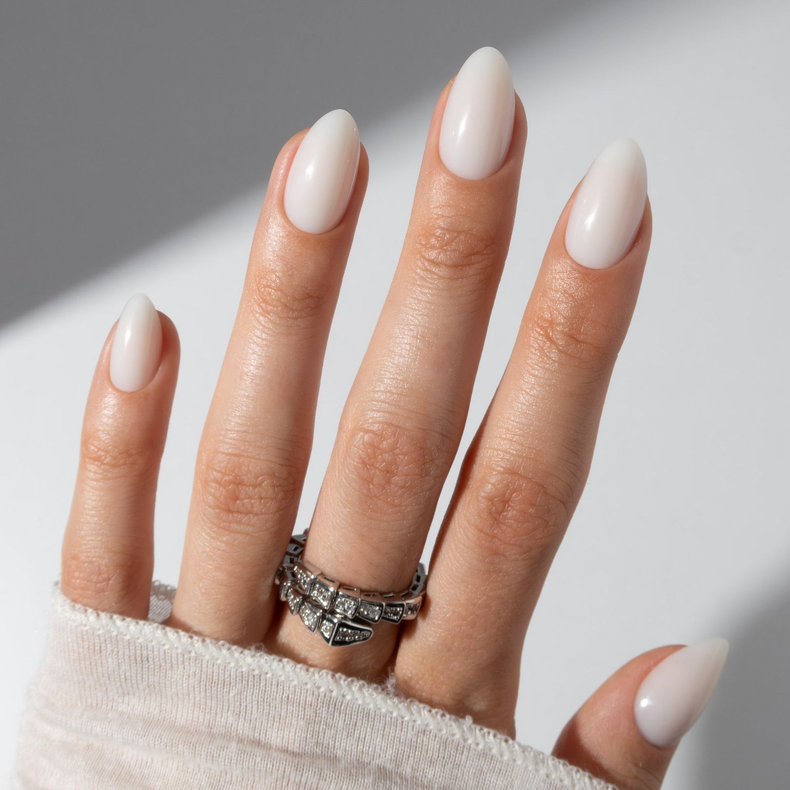 Opaque Milky White Satin-Matte Almonds — Almond Nails 2027 for Chubby Fingers