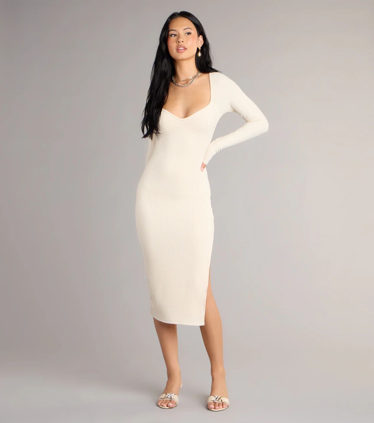Cream Ribbed Knit Dress with Beige Sandals for Graduation — Graduation Speaker Outfits 2027