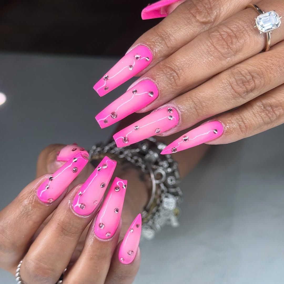 Pink Gradient Coffin Nails with Rhinestones Pink Gradient Coffin Nails with Rhinestones — Pink Rave Nails 2027