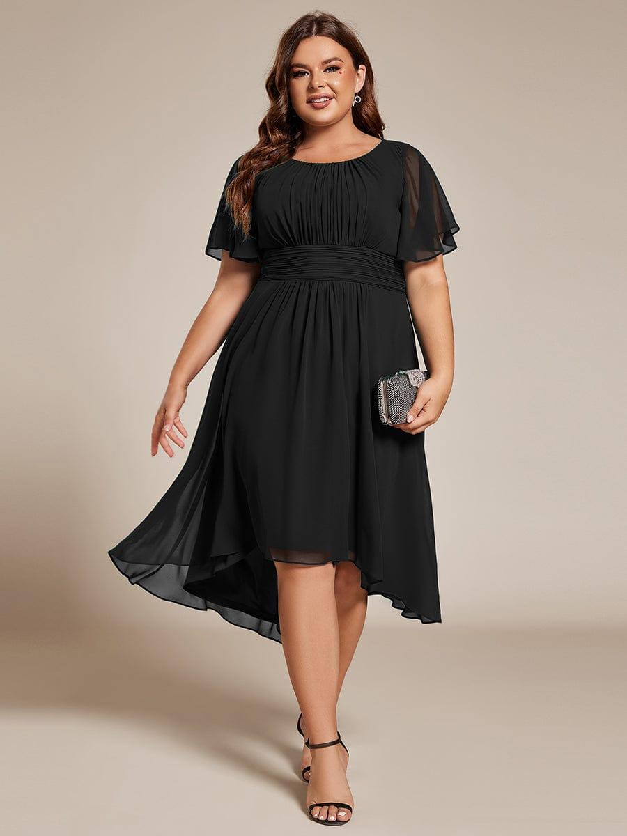 Black Chiffon High-Low Dress with Flutter Sleeves Black Chiffon High-Low Dress with Flutter Sleeves — Plus Size Wedding Guest Outfits 2027