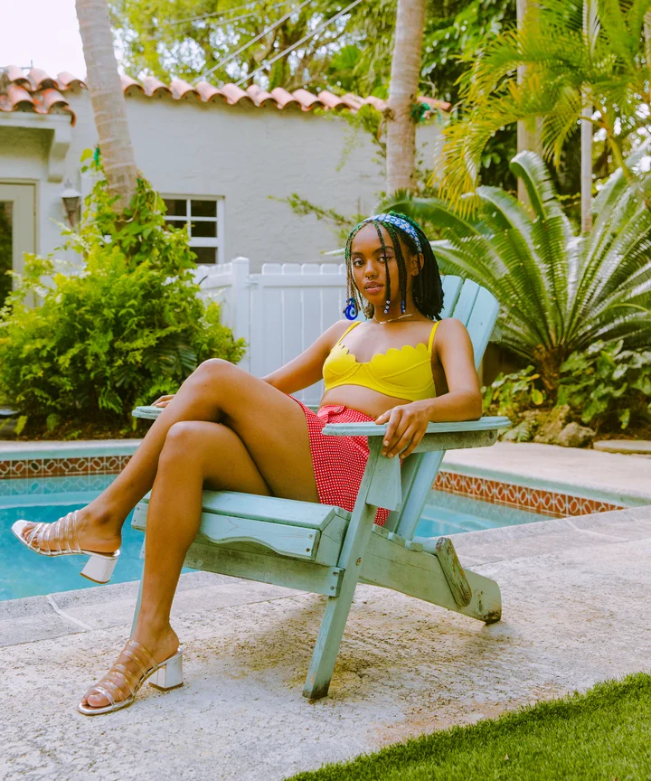 Playful Yellow Scalloped Bikini and Red Polka Dot Shorts Playful Yellow Scalloped Bikini and Red Polka Dot Shorts — Pool Party Outfits 2027