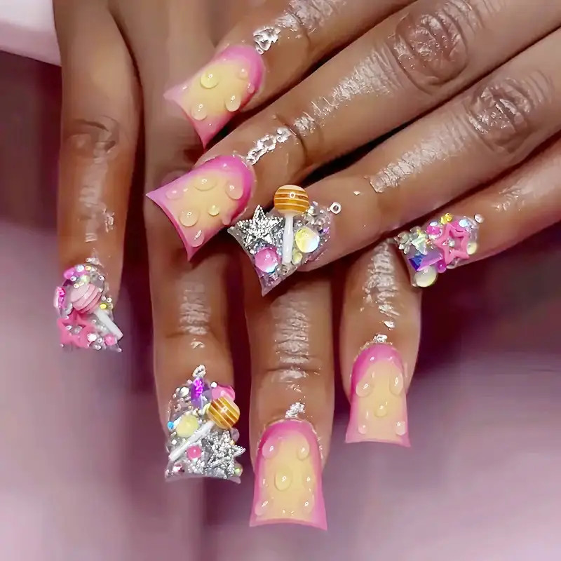 Long Square Pink and Yellow Gradient Press-Ons Long Square Pink and Yellow Gradient Press-Ons — Pink Duck Nails 2027