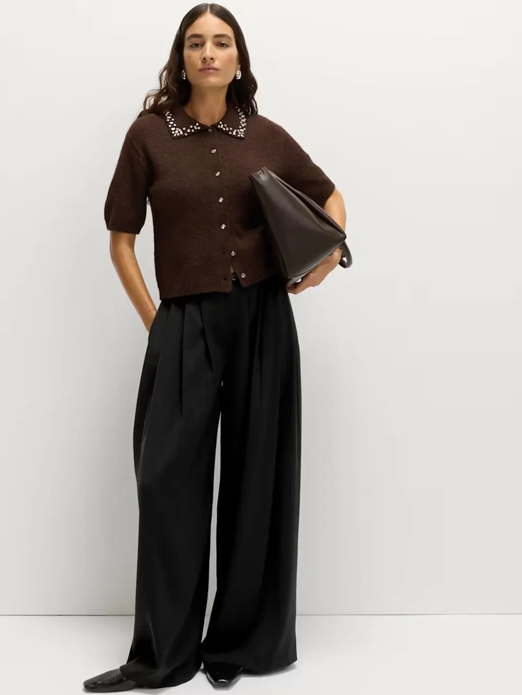 Embellished Knit Cardigan with Wide-Leg Trousers for Elevated Brunch Embellished Knit Cardigan with Wide-Leg Trousers for Elevated Brunch — Brunch Outfits 2027