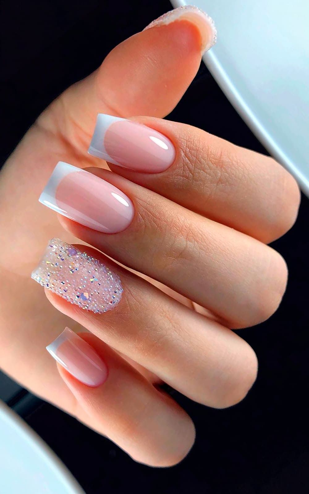 Medium Square Glitter Accent Nail Medium Square Glitter Accent Nail — Long Wedding Nails 2027