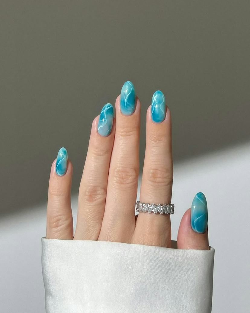 Ocean Wave Marbled Turquoise Nails — Turquoise Nails 2027