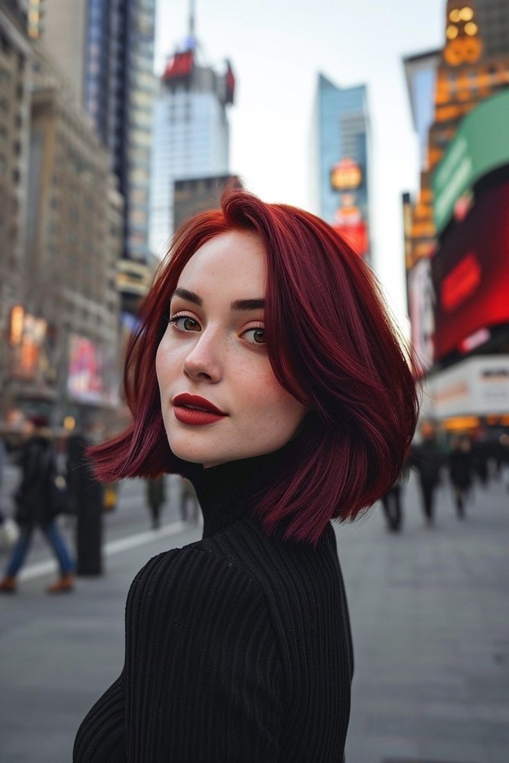 Vibrant Red Bob With Curtain Bangs Vibrant Red Bob With Curtain Bangs — Italy Hairstyles 2027