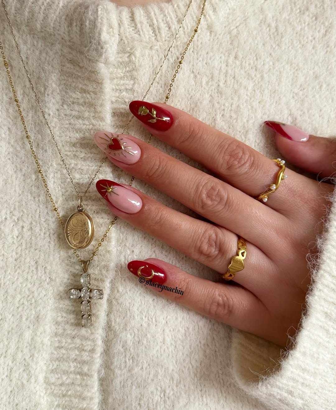 Romantic Valentines Day Sheer Pink Glossy French With Gold Hearts Romantic Valentines Day Sheer Pink Glossy French With Gold Hearts — Love Nails 2027