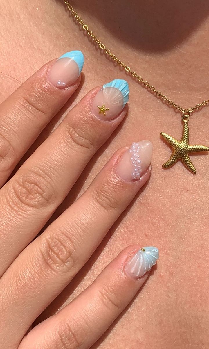 Short Almond Beach Art French Tips Short Almond Beach Art French Tips — Beach Nails 2027
