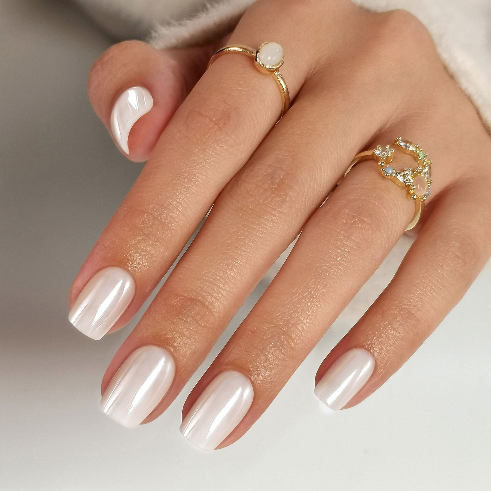 Pearl White Glazed Chrome Short Square Pearl White Glazed Chrome Short Square — Glazed Nails 2027