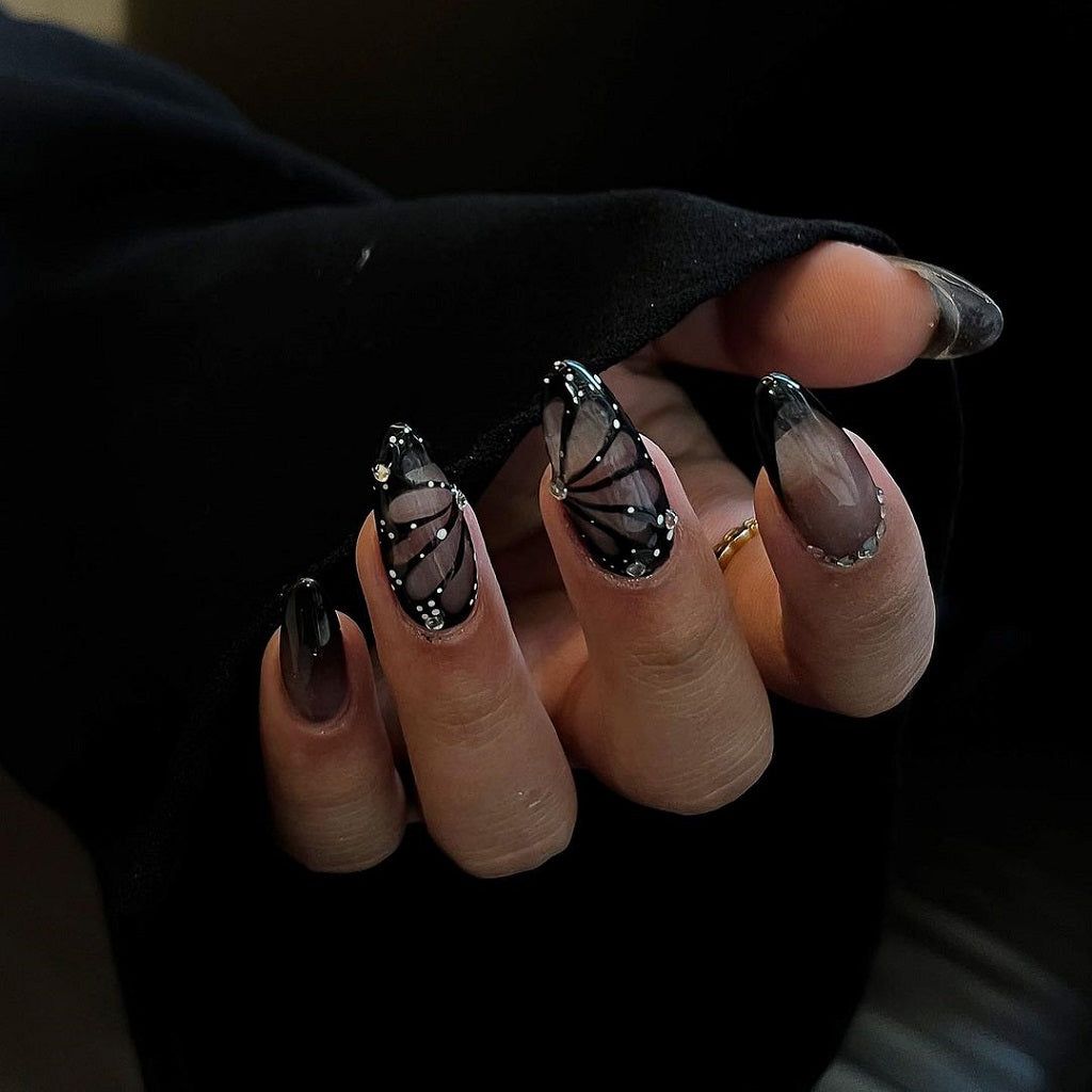 Nude to Black Butterfly Wing Almond Nails Nude to Black Butterfly Wing Almond Nails — Baddie Nails 2027