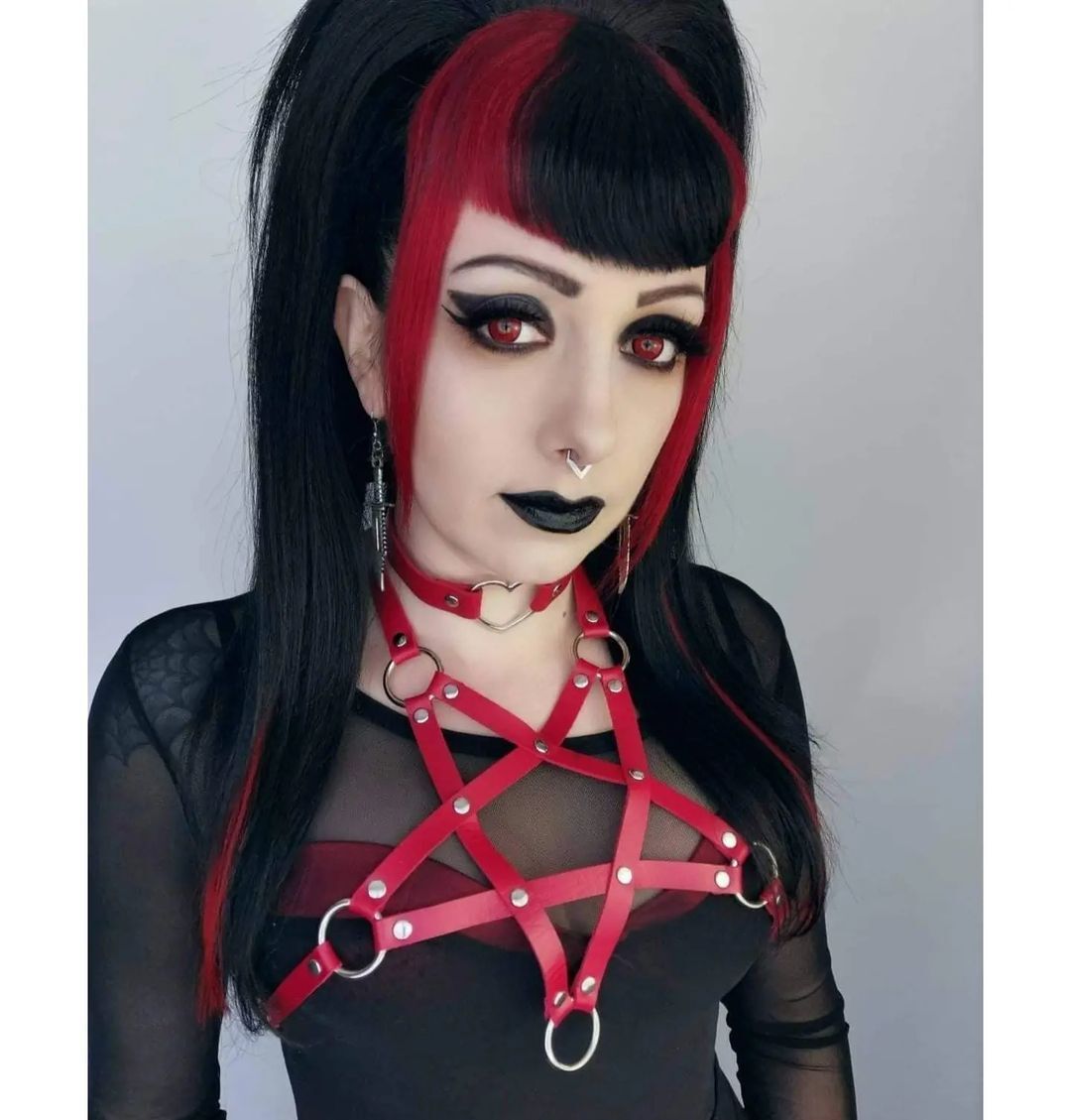 Black With Red Streaks High Ponytail Black With Red Streaks High Ponytail — Goth Hair Color 2027