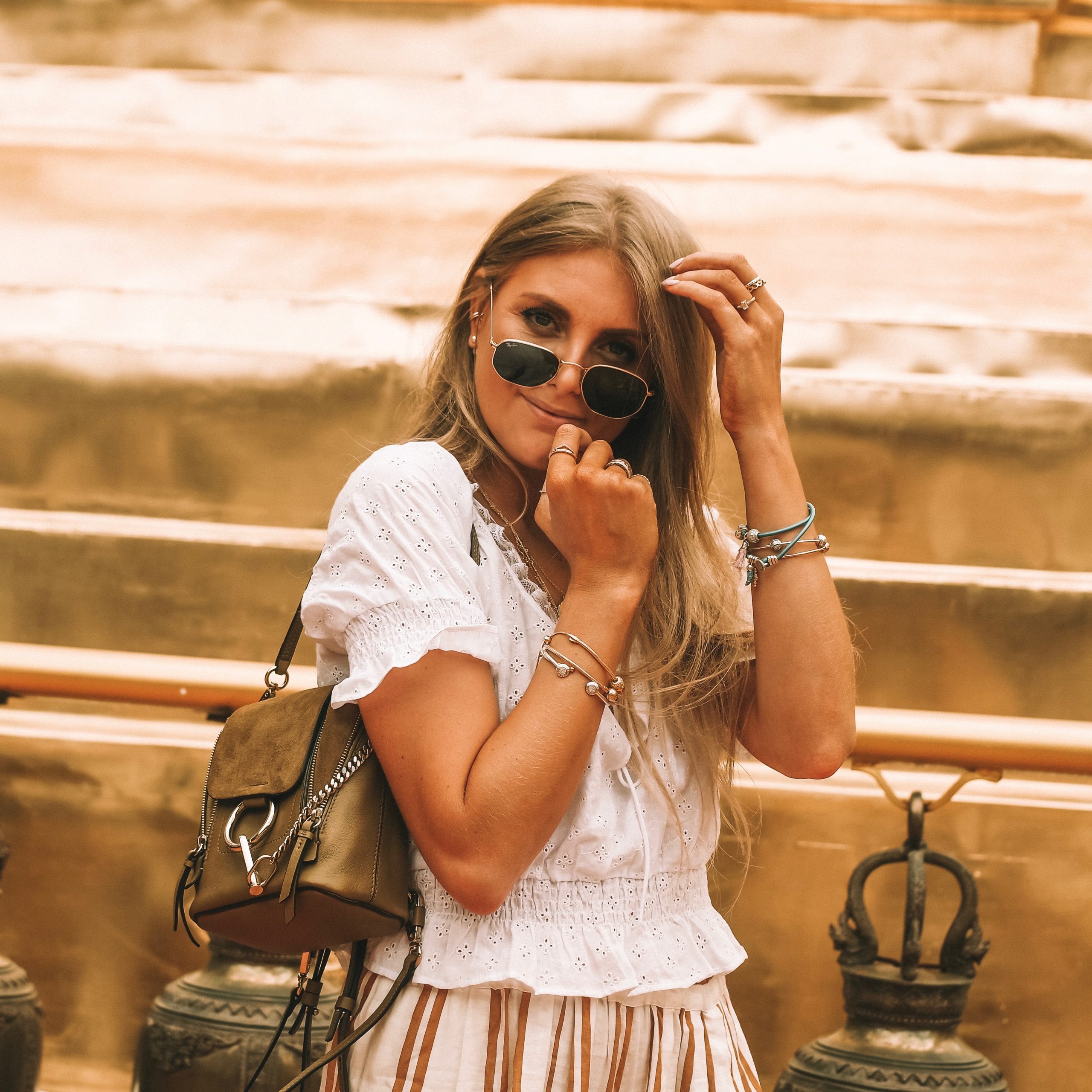 Eyelet Top and Striped Skirt for Casual Travel Eyelet Top and Striped Skirt for Casual Travel — Thailand Outfits 2027