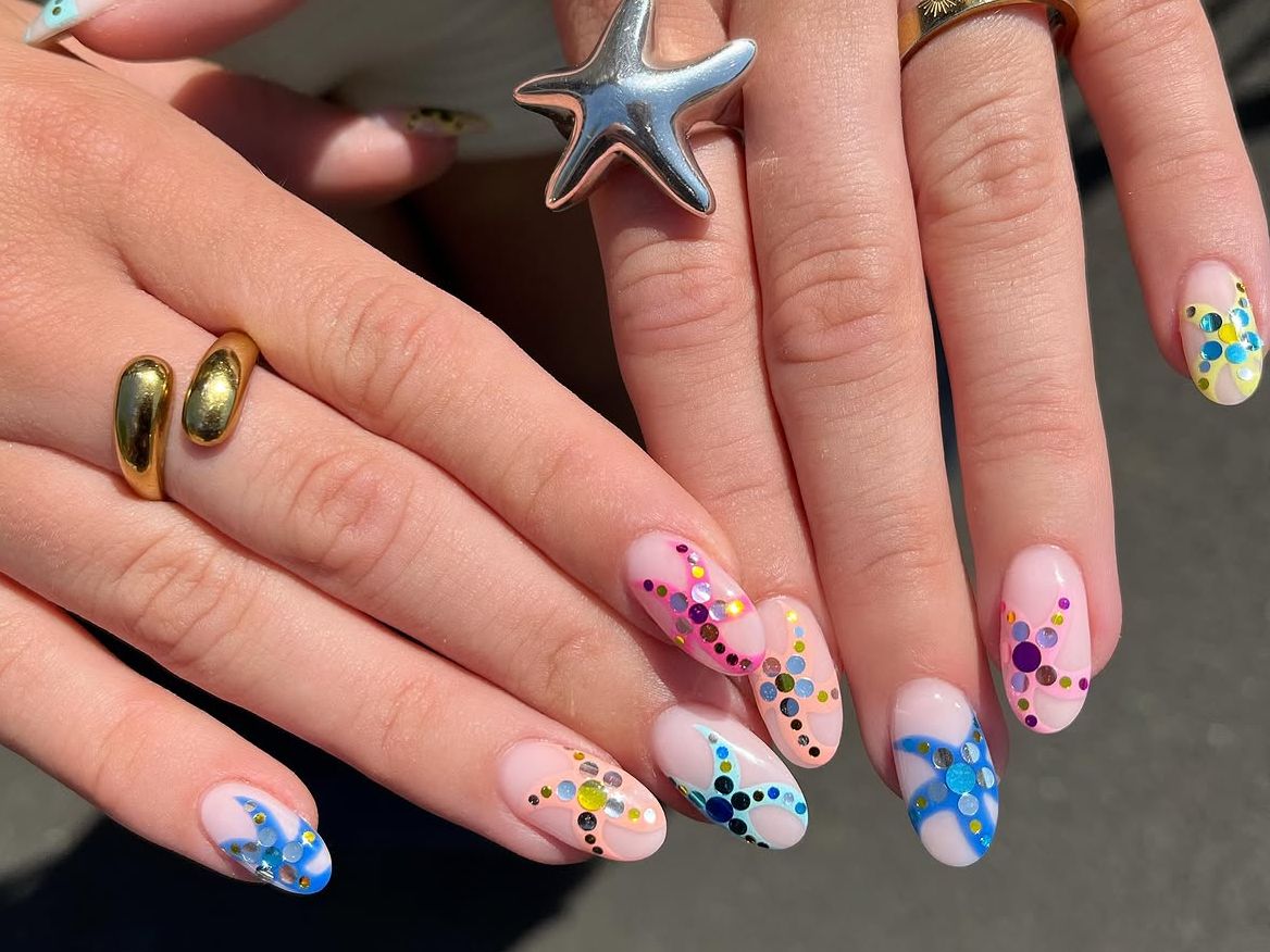 Sheer Pink With Abstract Art — Summer Dip Nails 2027