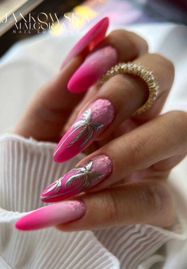 Hot Pink Light Pink Ombre with Palm Trees Hot Pink Light Pink Ombre with Palm Trees — Summer Ombre Nails 2027