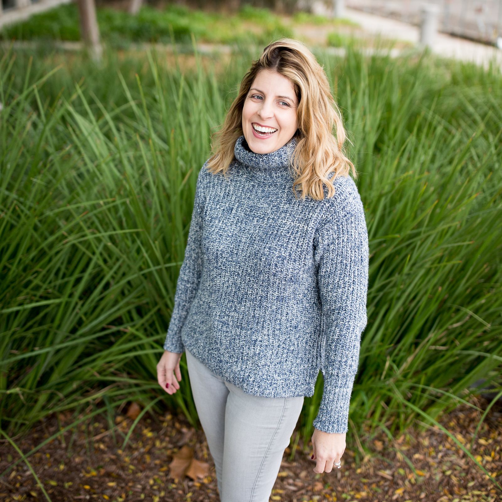 Blue and Grey Speckled Turtleneck Sweater — Turtleneck Outfits 2027