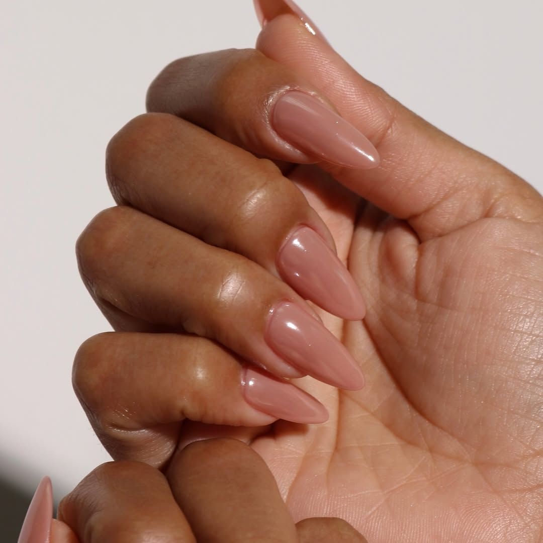 None Sheer Nude Pink Glossy Almonds None Sheer Nude Pink Glossy Almonds — Long Almond Nails 2027