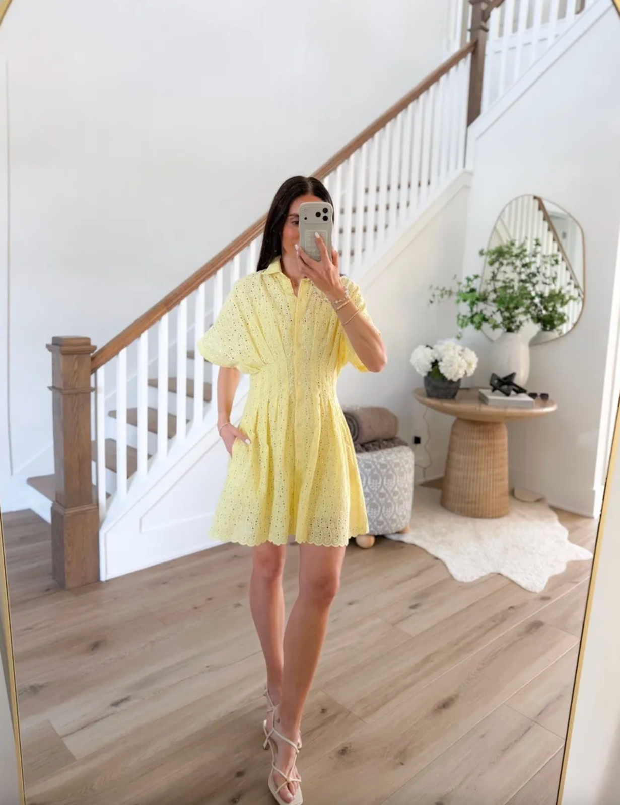 Pale Yellow Eyelet Cotton Mini Dress for a Guest Pale Yellow Eyelet Cotton Mini Dress for a Guest — Baby Shower Dress 2027 for Guest