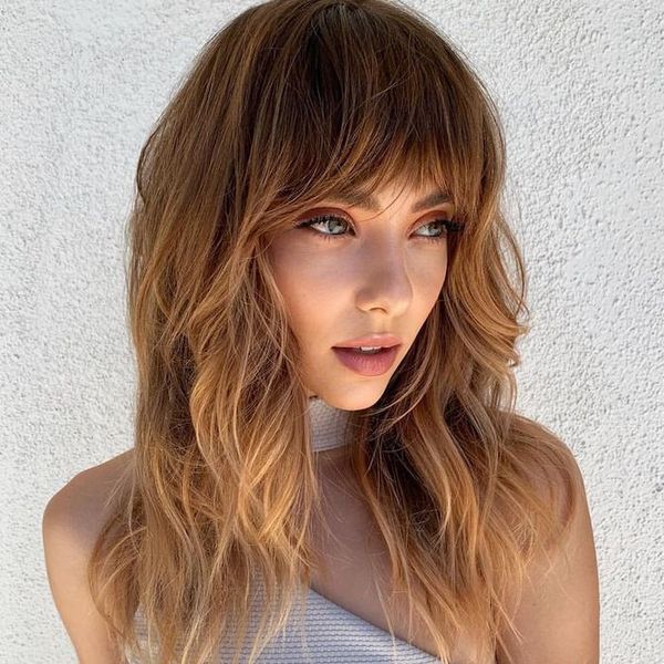Warm Brown Shag With Blonde Balayage Warm Brown Shag With Blonde Balayage — Hair Color 2027 for Square Face
