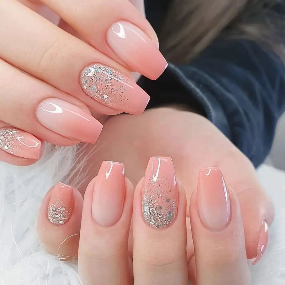 Pink to Coral Glitter Ombre Coffin Nails — Coral Coffin Nails 2027