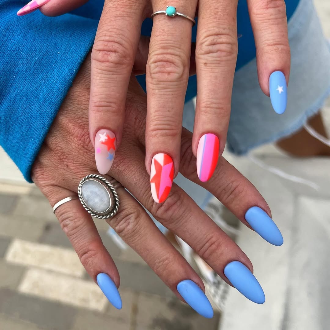 Long Stiletto Matte Stars Glossy Stripes Long Stiletto Matte Stars Glossy Stripes — Memorial Day Nails 2027