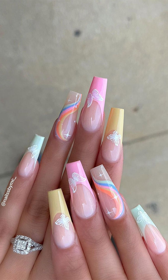 Glossy Pastel French Tip Butterfly Nails Glossy Pastel French Tip Butterfly Nails — Long Butterfly Coffin Nails 2027