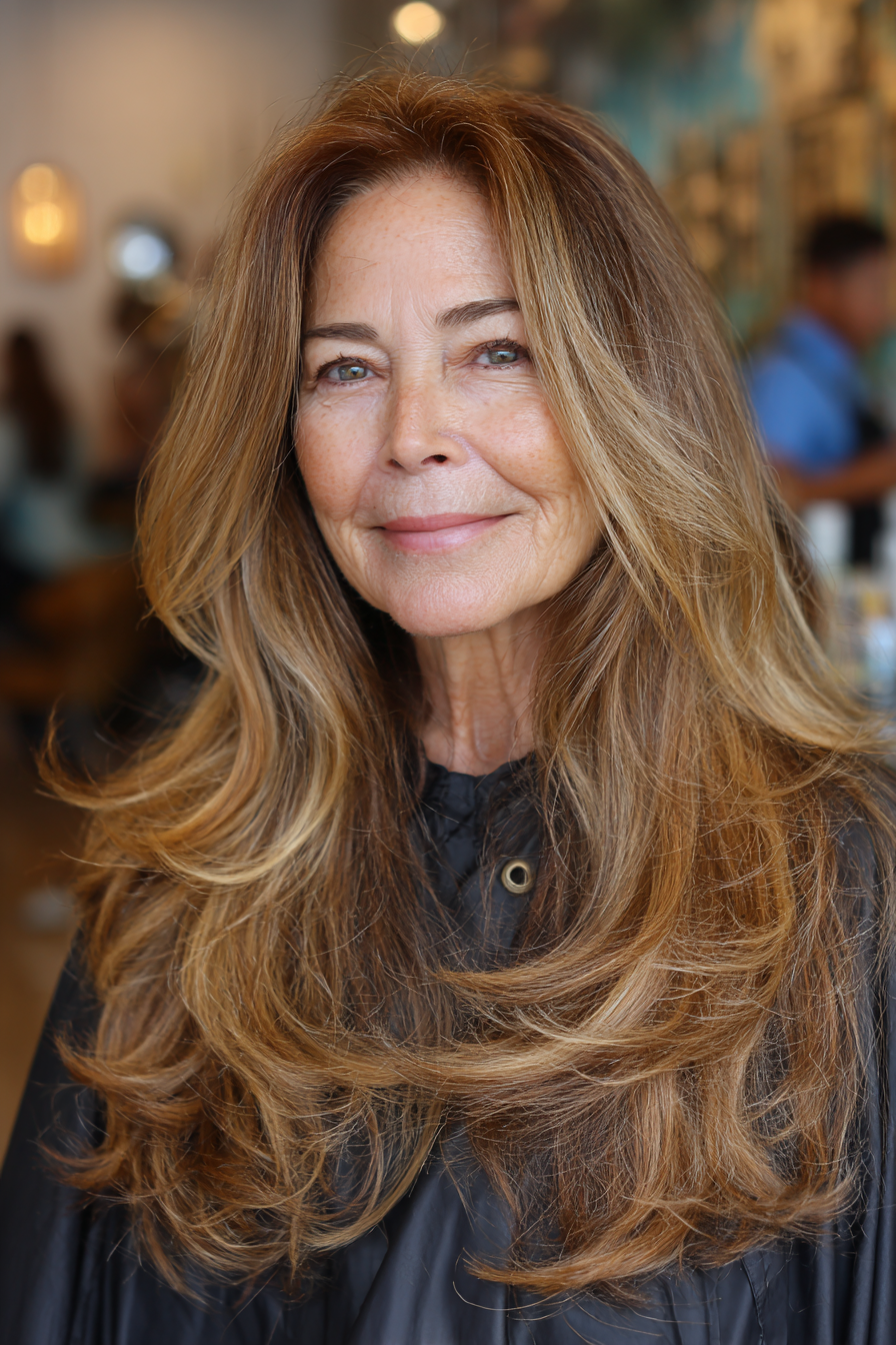 Long Layered Waves With Warm Brown Highlights Long Layered Waves With Warm Brown Highlights — Haircuts 2027 for Women Over 50