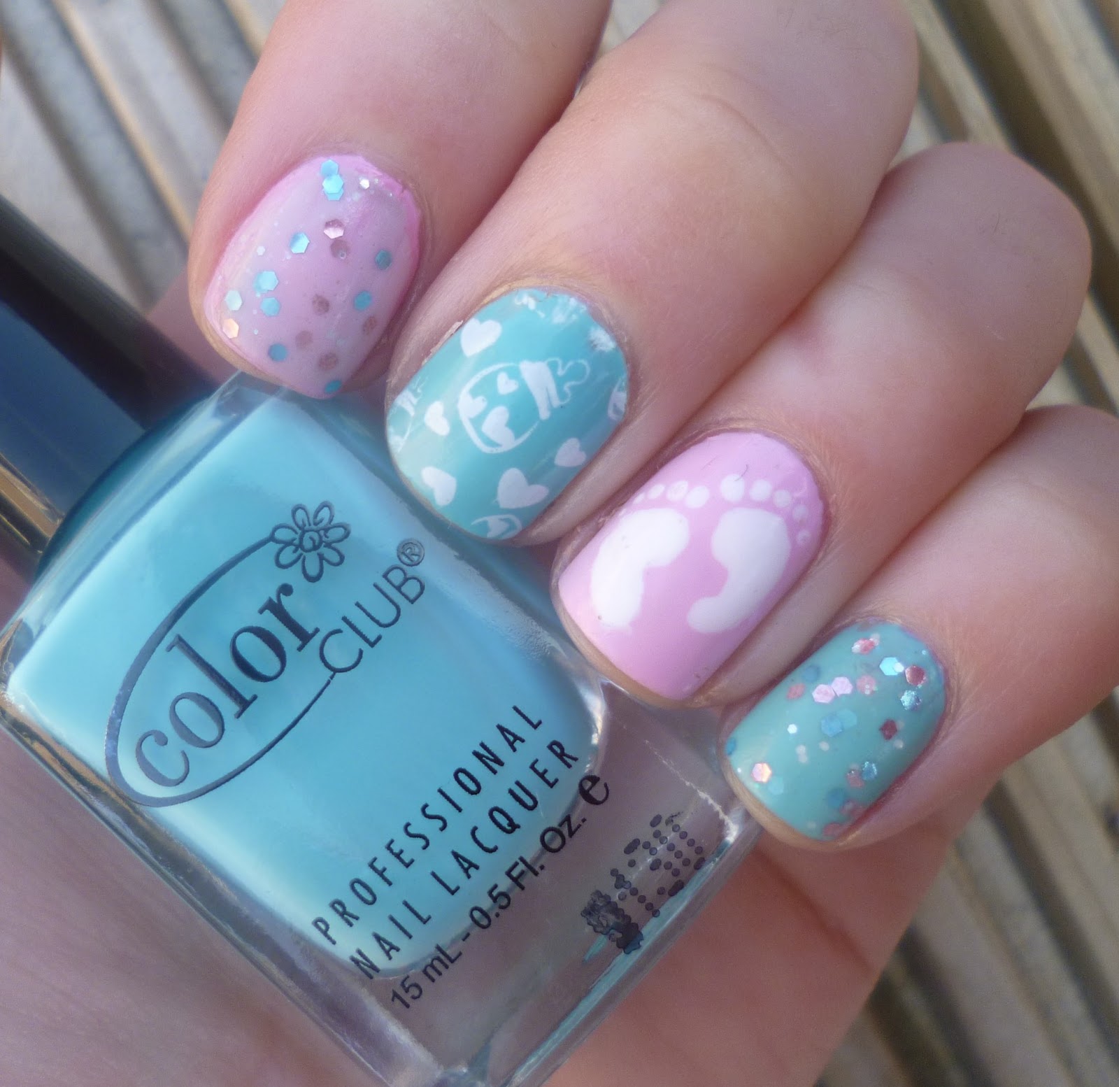 Pastel Pink and Blue with Glitter Dots — Baby Shower Nails 2027