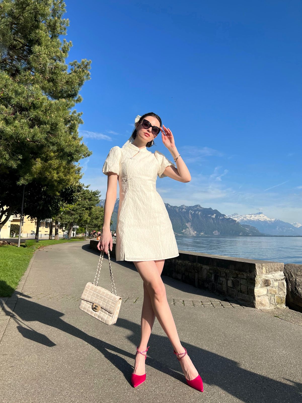 Puff-Sleeve Dress with Hot Pink Heels for a Chic Statement — Casual Outfits 2027 for Skinny Girls