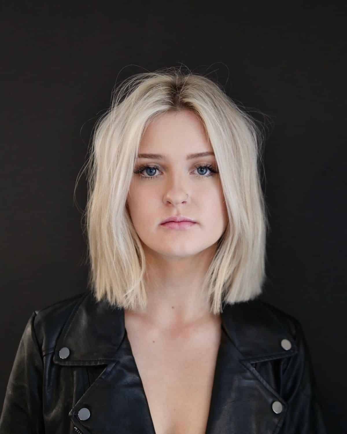 Platinum Blonde Lob With Blunt Ends Platinum Blonde Lob With Blunt Ends — Hairstyles 2027 for Square Faces