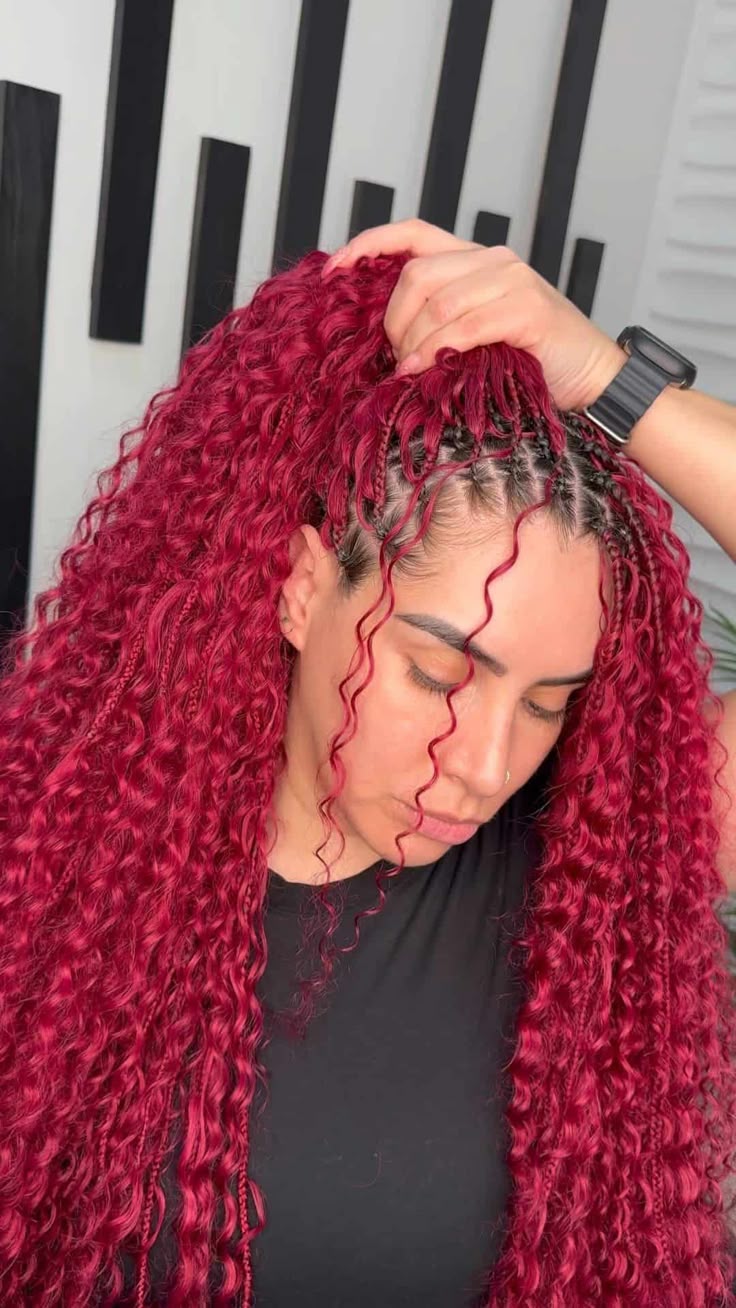 Vibrant Red Braids with Voluminous Curls Vibrant Red Braids with Voluminous Curls — Bora Bora Braids 2027