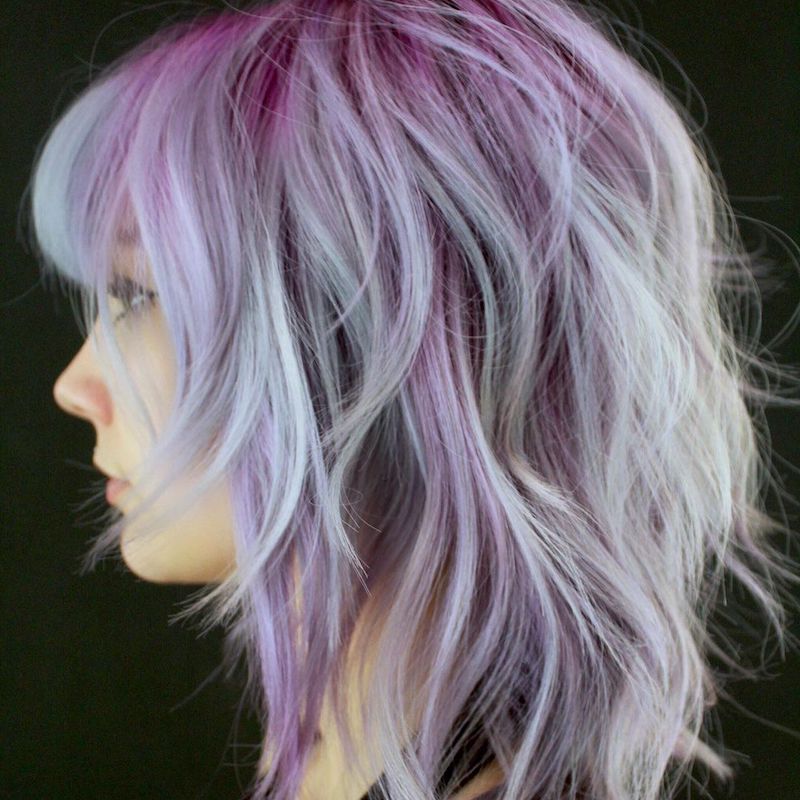 Ash Blonde Shag with Purple Streaks Ash Blonde Shag with Purple Streaks — Blonde 2027 with Purple Hair