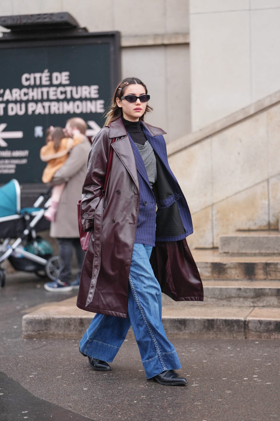 Unexpected Layering: Burgundy Leather Trench Coat Over Denim Unexpected Layering: Burgundy Leather Trench Coat Over Denim — Leather Pants Outfits 2027