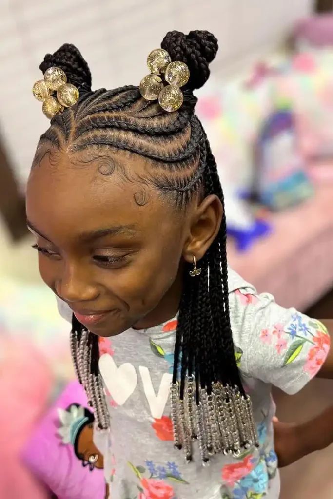 Braids Into Double Buns With Ornate Beads — Kids Braids 2027