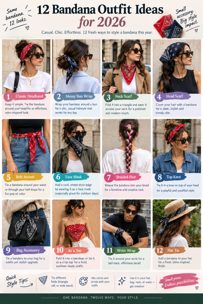 Versatile Styling Showcase: 12 Ways to Wear a Bandana Bandana Outfits 2027