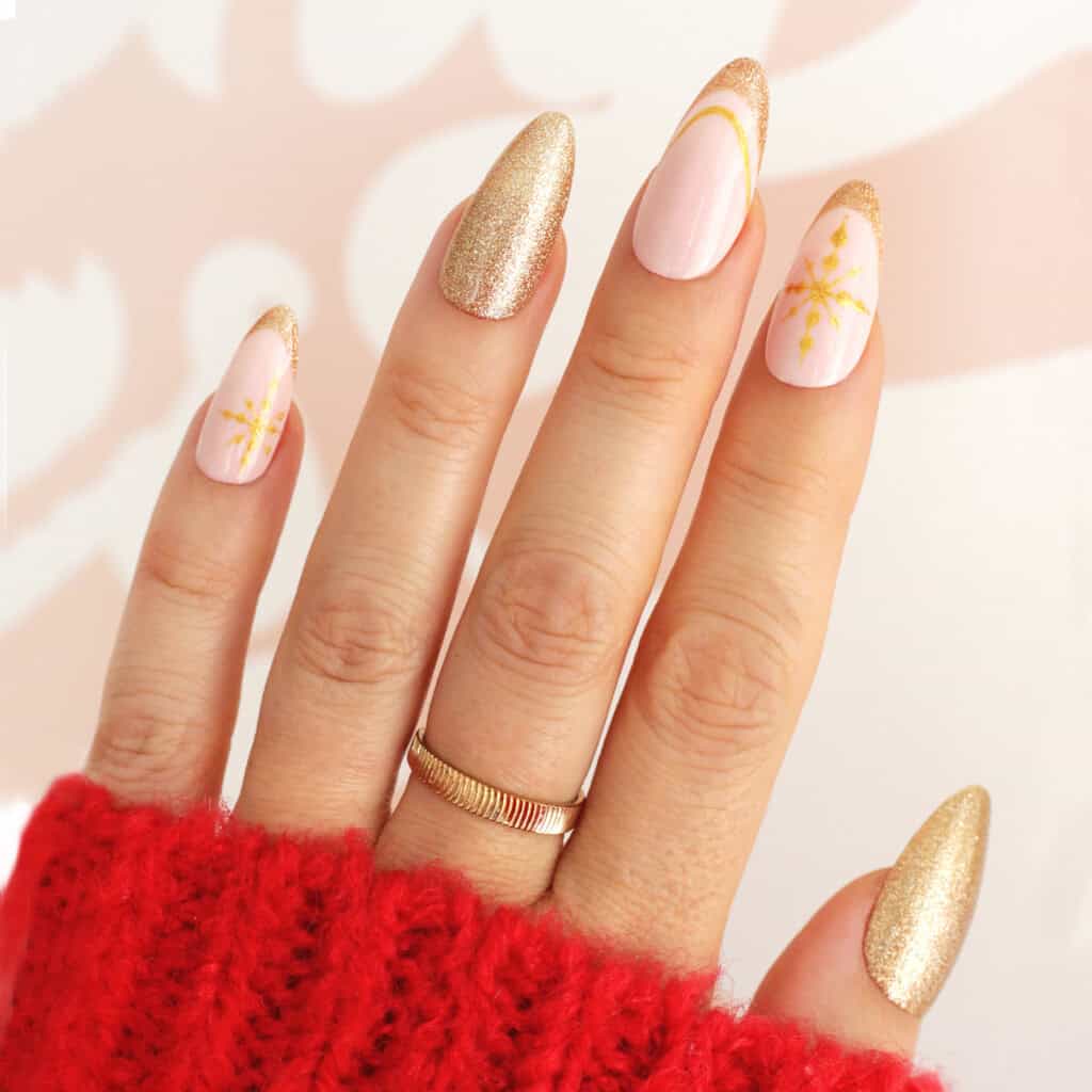 Pale Pink with Gold Glitter Star Accents — Winter Oval Nails 2027