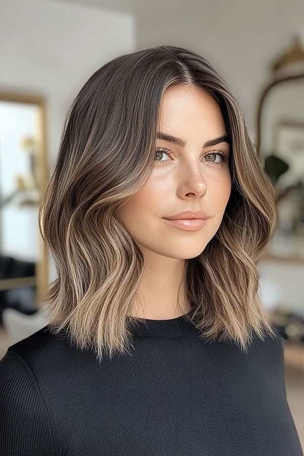 Chin Lob With Subtle Blonde Balayage — Balayage on Wavy Hair 2027