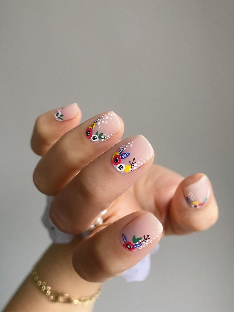 Colorful Floral with Dot Accents Colorful Floral with Dot Accents — Short Floral Nails 2027