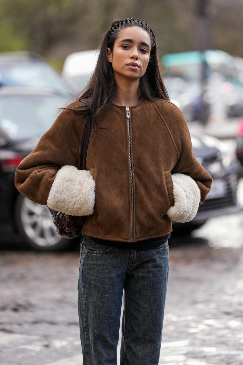 Cozy Casual: Suede Bomber Jacket and Zigzag Headband — Headband Outfits 2027