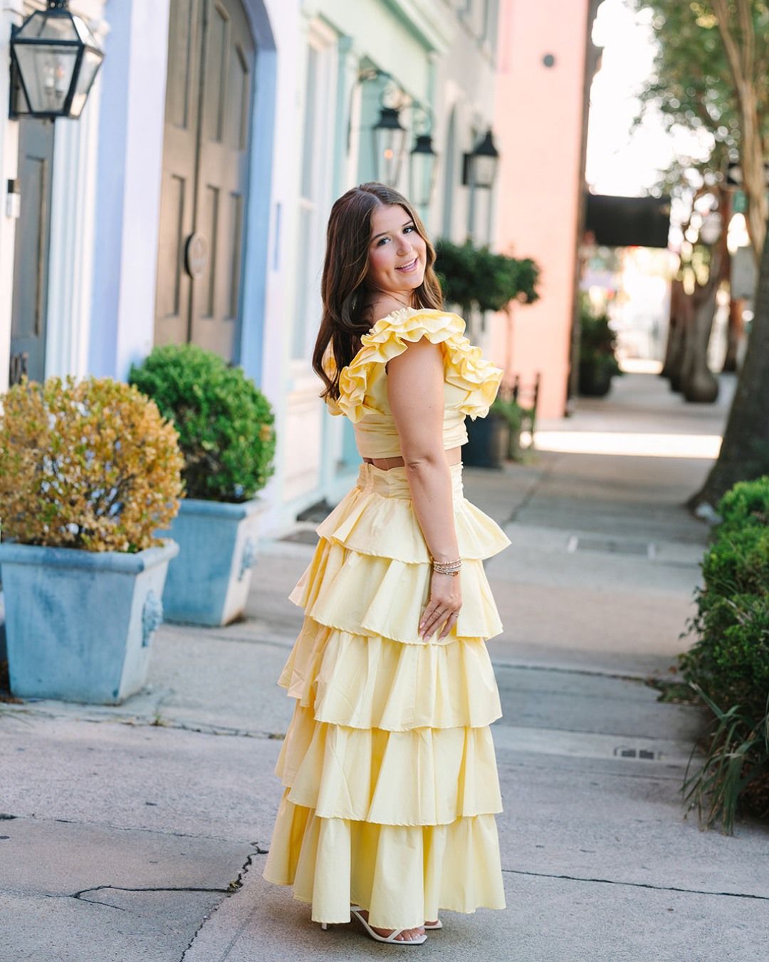 Playful Summer Set: Yellow Tiered Ruffle Top and Skirt Playful Summer Set: Yellow Tiered Ruffle Top and Skirt — Senior Photo Outfits 2027