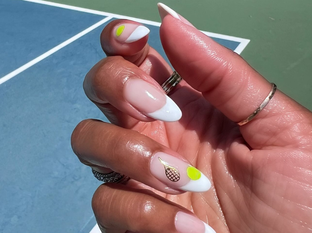 Milky Pink French With Tennis Accents Milky Pink French With Tennis Accents — Tennis Nails Team Colors 2027