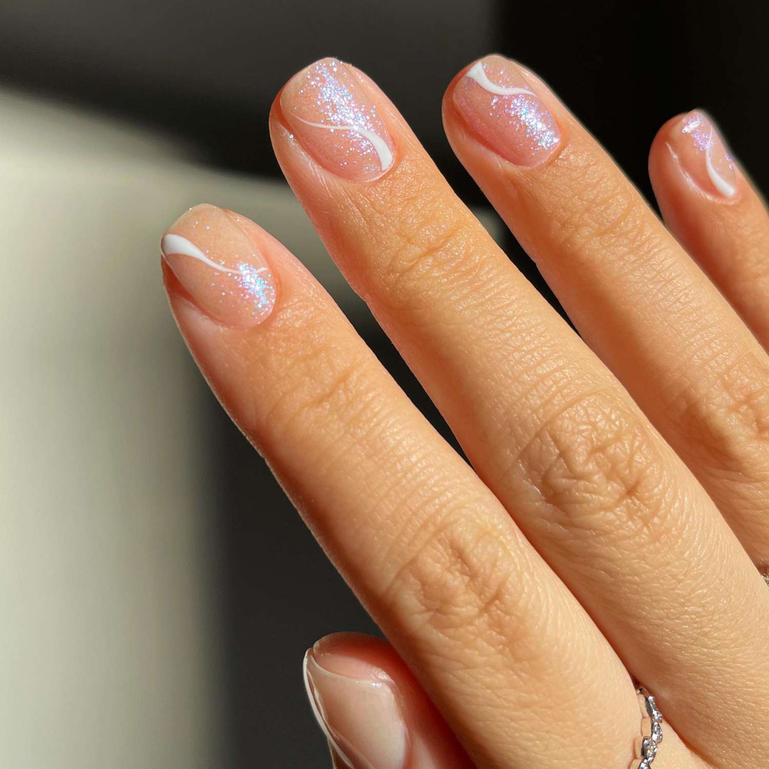 Sheer Nude Abstract Line Glitter Sheer Nude Abstract Line Glitter — Simple Wedding Nails 2027