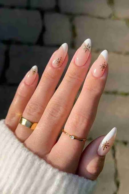 Gold Snowflake French Tips — Cozy Winter Nails 2027