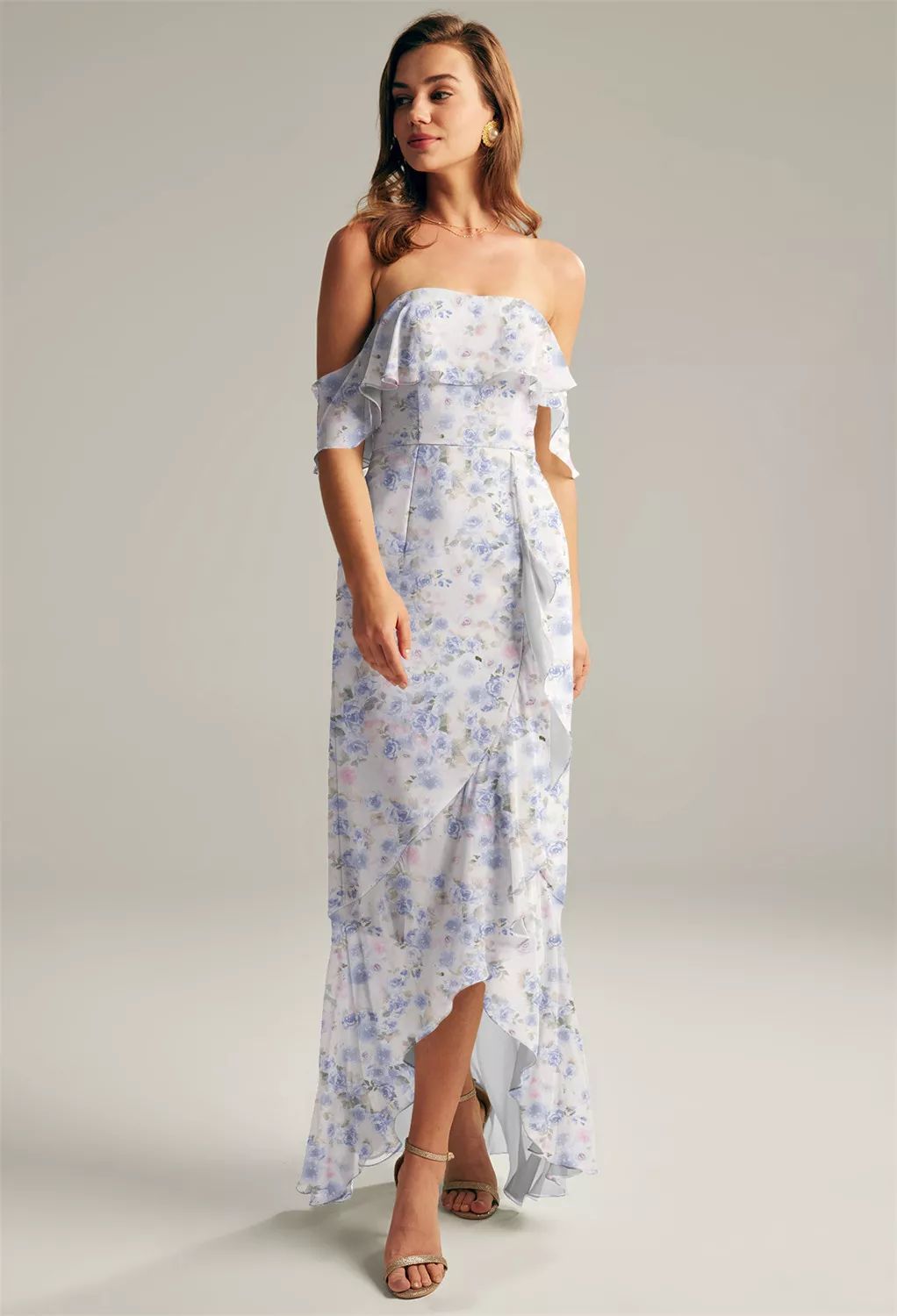 Ruffled Off-the-Shoulder Dress with High-Low Hem Ruffled Off-the-Shoulder Dress with High-Low Hem — Country Wedding Guest Dress 2027