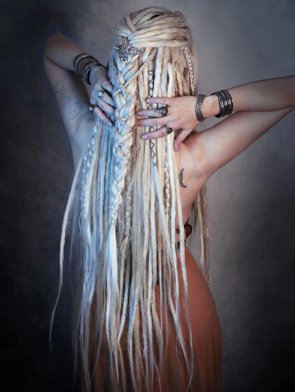 Mid-Back Platinum Blonde Dreadlocks With Braid — Blonde Locs 2027
