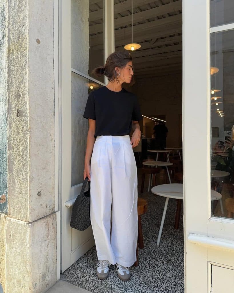 Wide-Leg White Linen Pants with a Black Top for a Chic Brunch Wide-Leg White Linen Pants with a Black Top for a Chic Brunch — Brunch Outfits 2027
